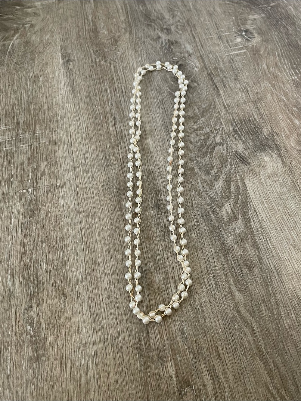 Vintage Style Double Strand Faux Pearl Necklace Gold Tone Beaded